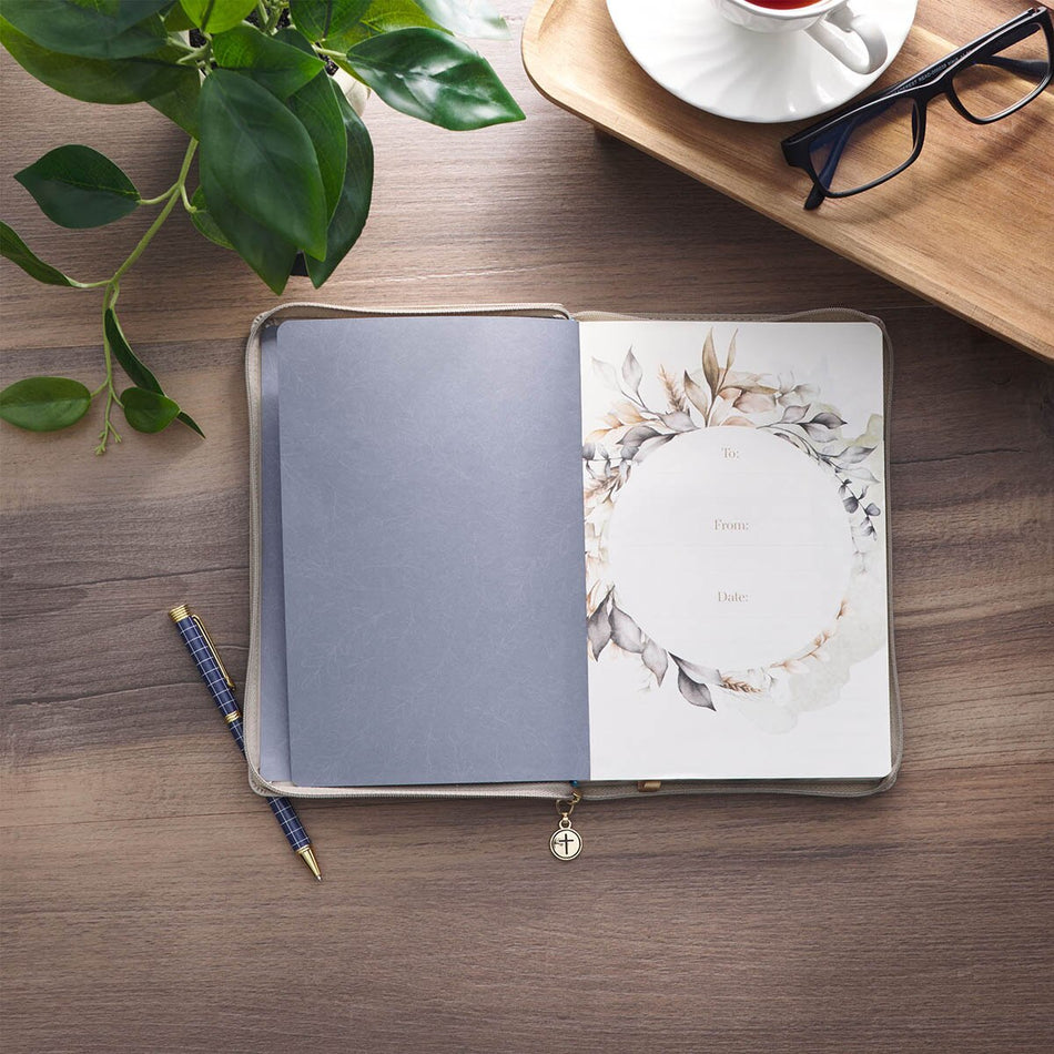 Prayer Changes Things Taupe Faux Leather Prompted Journal by Christian Art Gifts, product view 2