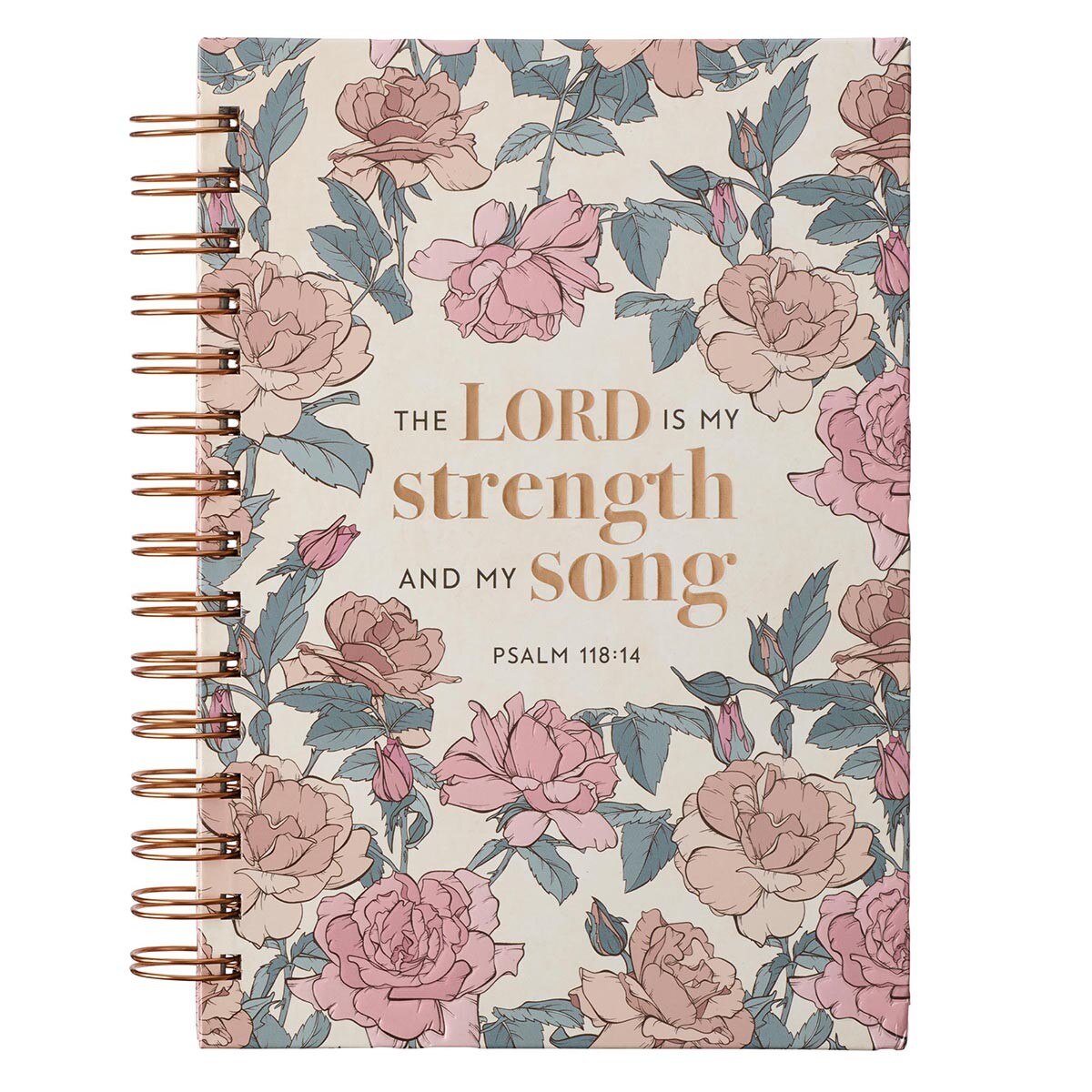 My Strength and My Song Pink Rose Spiral Journal - Psalm 118:14 by Christian Art Gifts