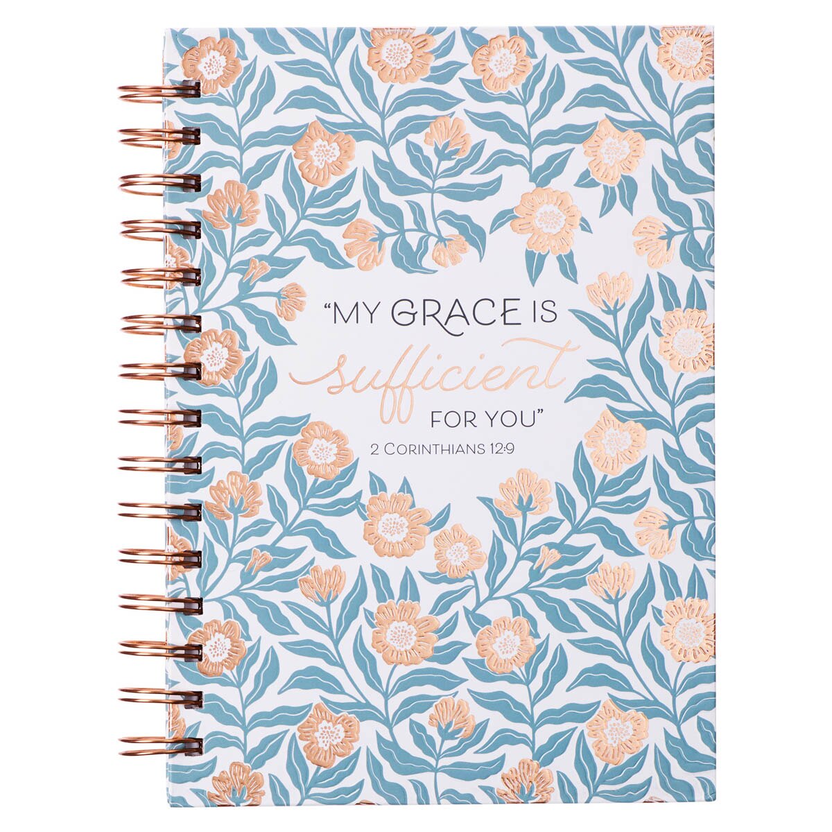 Sufficient Grace Teal Floral Spiral Journal - 2 Corinthians 12:9 by Christian Art Gifts