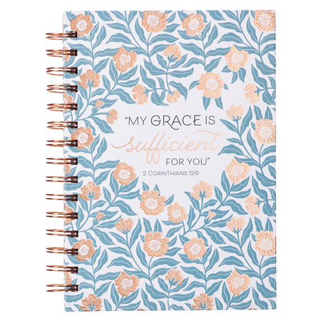 Sufficient Grace Teal Floral Spiral Journal - 2 Corinthians 12:9 by Christian Art Gifts