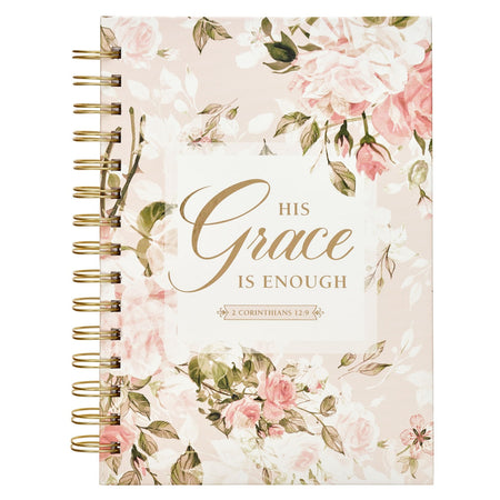 His Grace is Enough Blush Pink Floral Large Spiral Journal - 2 Corinthians 12:9 by Christian Art Gifts