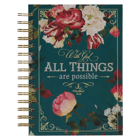 All Things are Possible Teal Tourmaline Spiral Journal - Matthew 19:26 by Christian Art Gifts