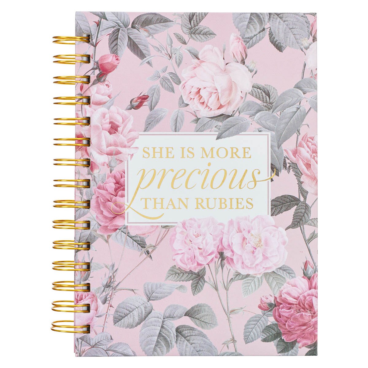 More Precious than Rubies Pink Floral Large Spiral Journal - Proverbs 31:10 by Christian Art Gifts