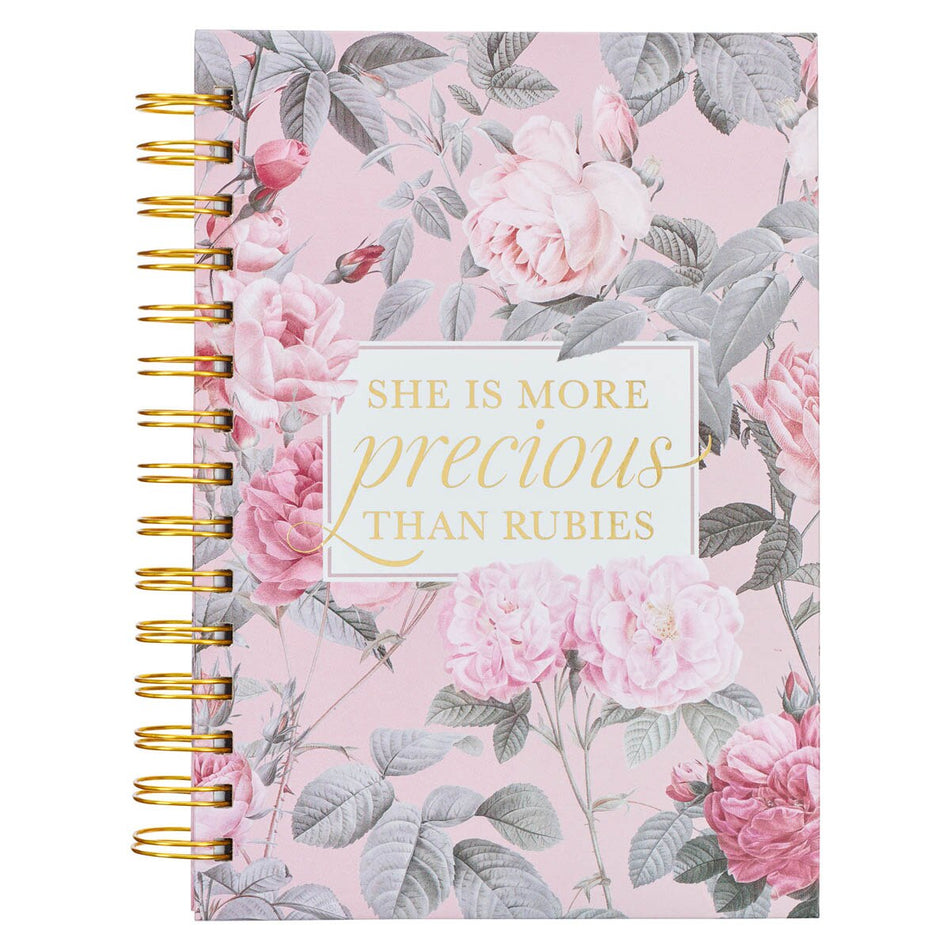 More Precious than Rubies Pink Floral Large Spiral Journal - Proverbs 31:10 by Christian Art Gifts