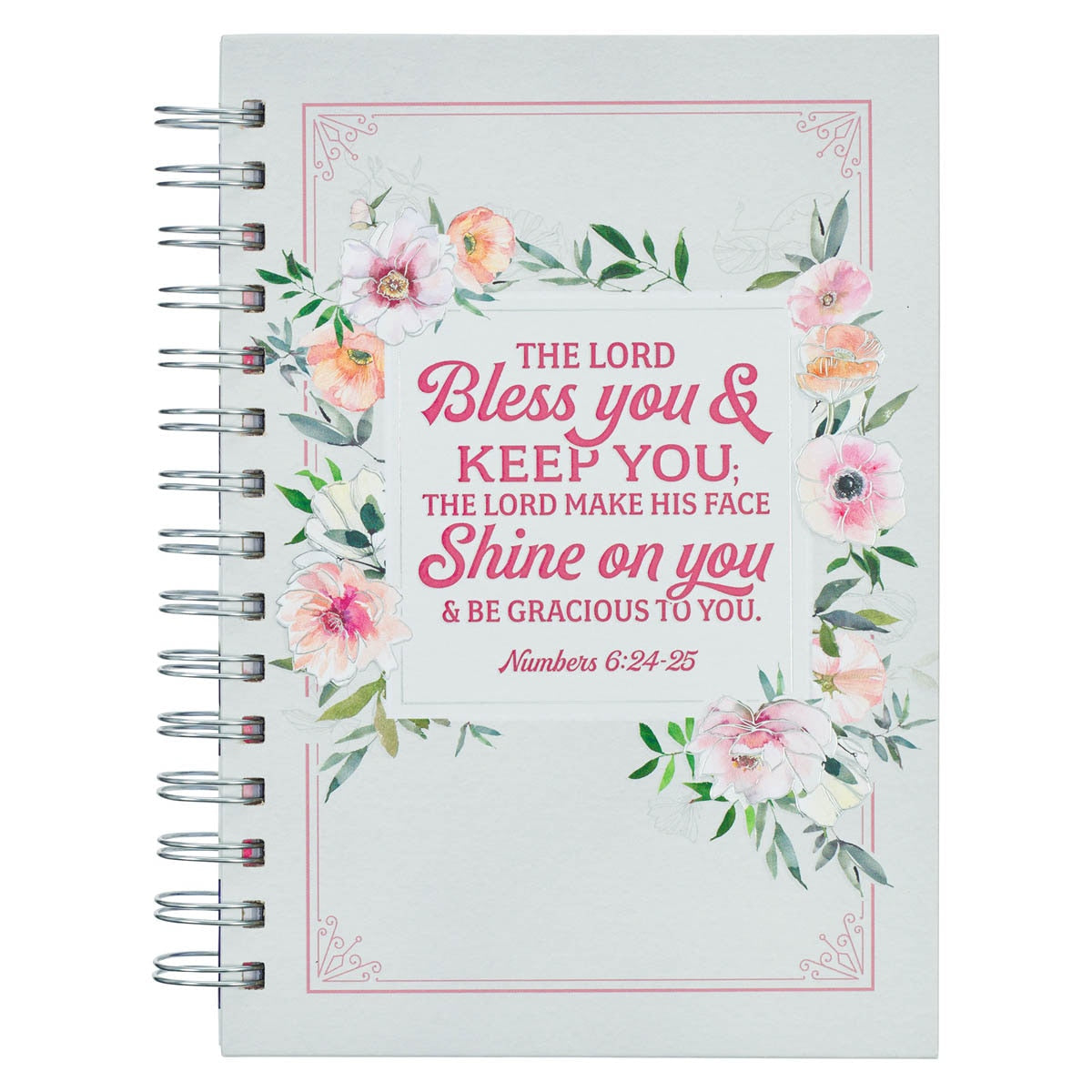 Bless You and Keep You White and Pink Floral Spiral Journal - Numbers 6:24-25 by Christian Art Gifts