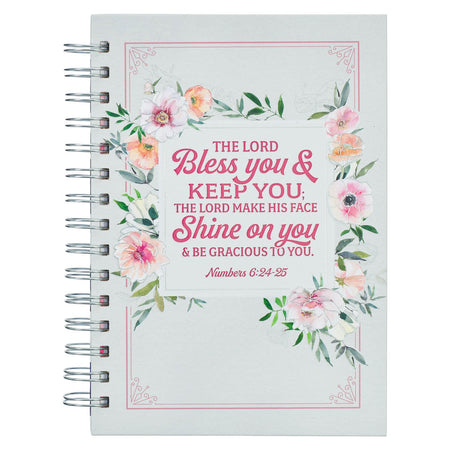 Bless You and Keep You White and Pink Floral Spiral Journal - Numbers 6:24-25 by Christian Art Gifts