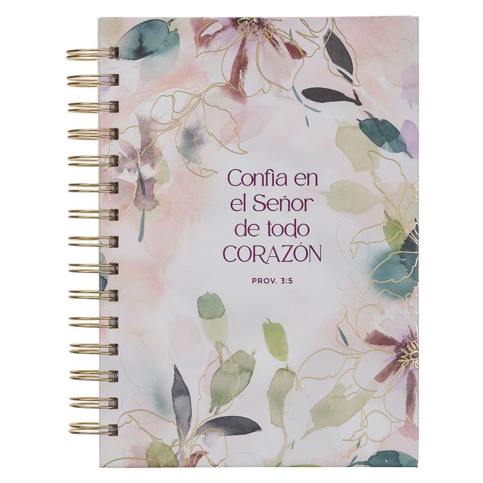 Diario espiral con flor morada “Confía en el Señor” – Proverbios 3:5