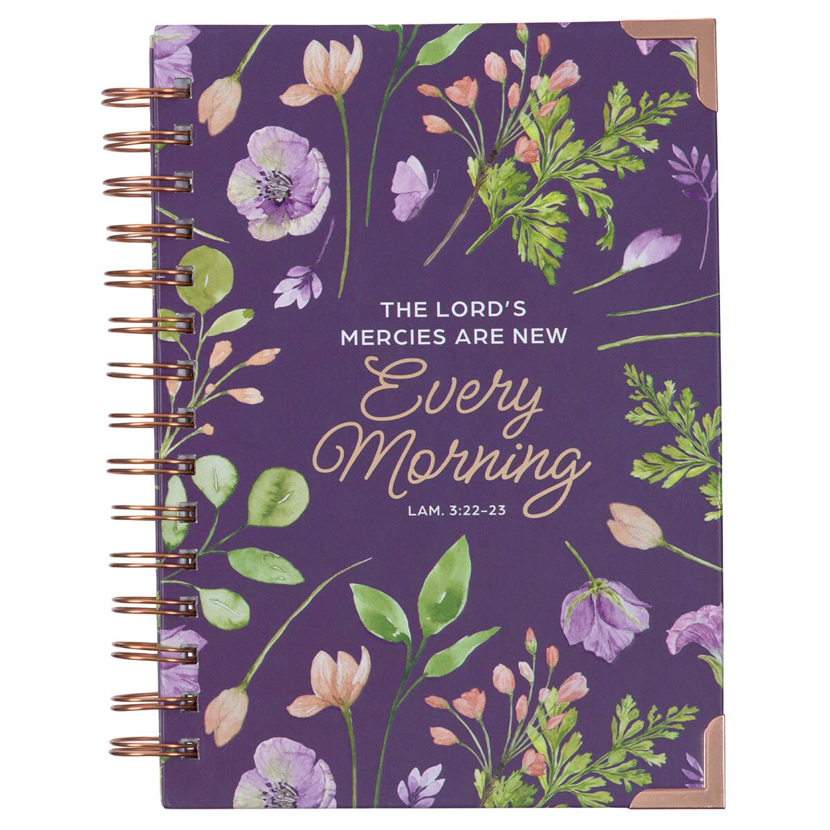 New Mercies Every Morning Purple Floral Spiral Journal - Lamentations 3:22-23 by Christian Art Gifts