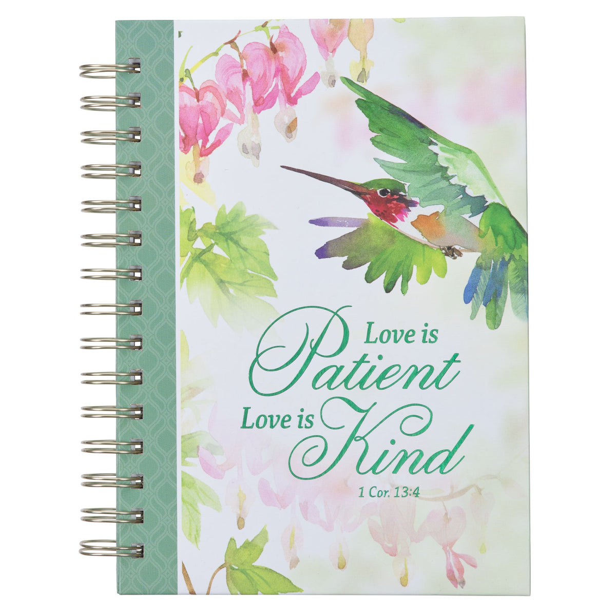 Love is Patient Green Hummingbird Large Spiral Journal - 1 Corinthians 13:4 by Christian Art Gifts