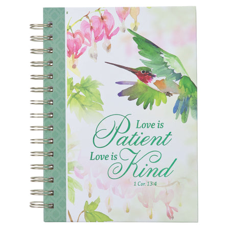 Love is Patient Green Hummingbird Large Spiral Journal - 1 Corinthians 13:4 by Christian Art Gifts