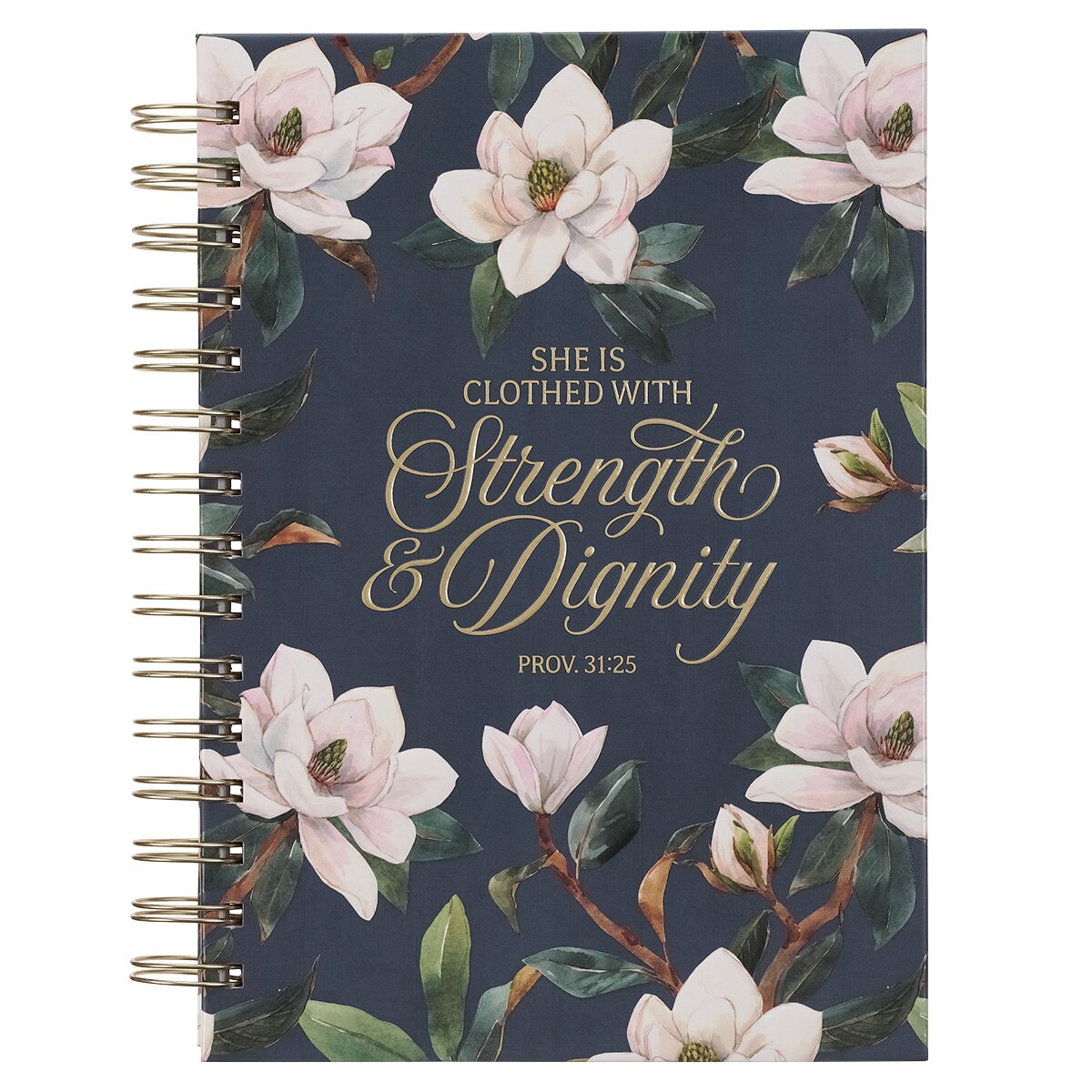 Strength and Dignity Blush Magnolia Large Spiral Journal - Proverbs 31:25 by Christian Art Gifts