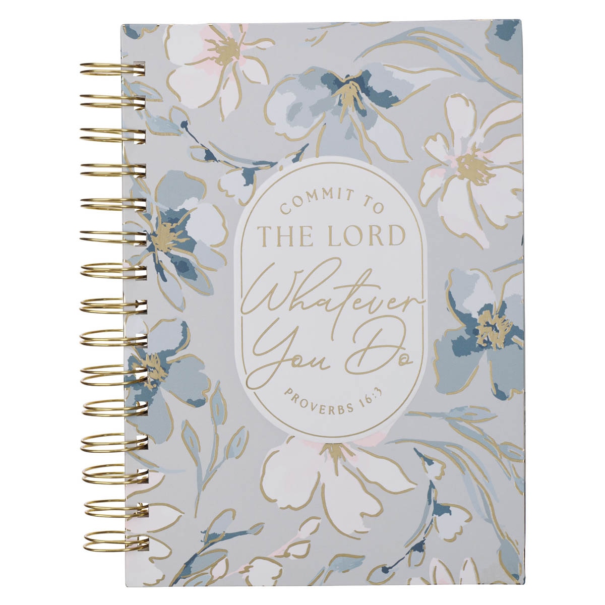 Commit to the Lord Pale Blue Floral Spiral Journal - Proverbs 16:3 by Christian Art Gifts