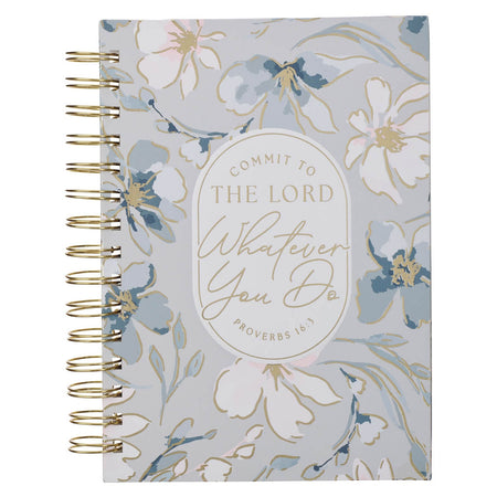 Commit to the Lord Pale Blue Floral Spiral Journal - Proverbs 16:3 by Christian Art Gifts