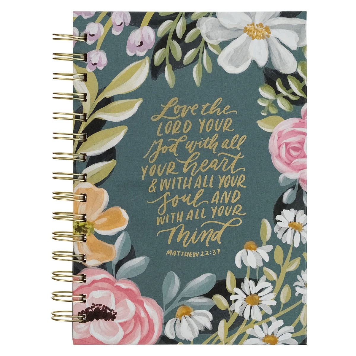Love the Lord Teal Floral Spiral Journal - Matthew 22:37 by Christian Art Gifts