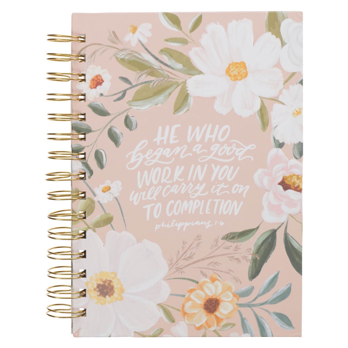 Good Work Peach Floral Spiral Journal - Philippians 1:6 by Christian Art Gifts