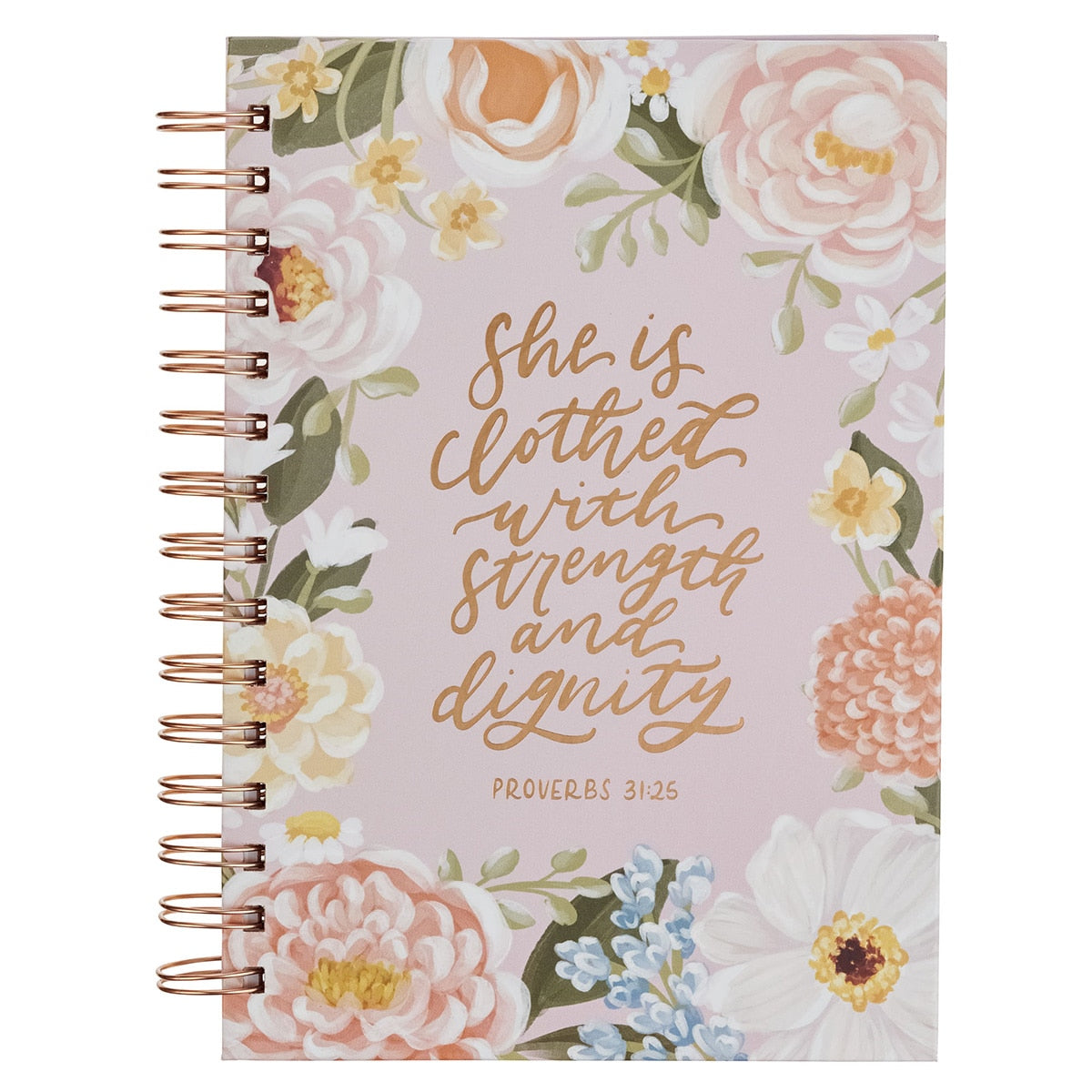 Strength and Dignity Pink Floral Spiral Journal - Proverbs 31:25 by Christian Art Gifts