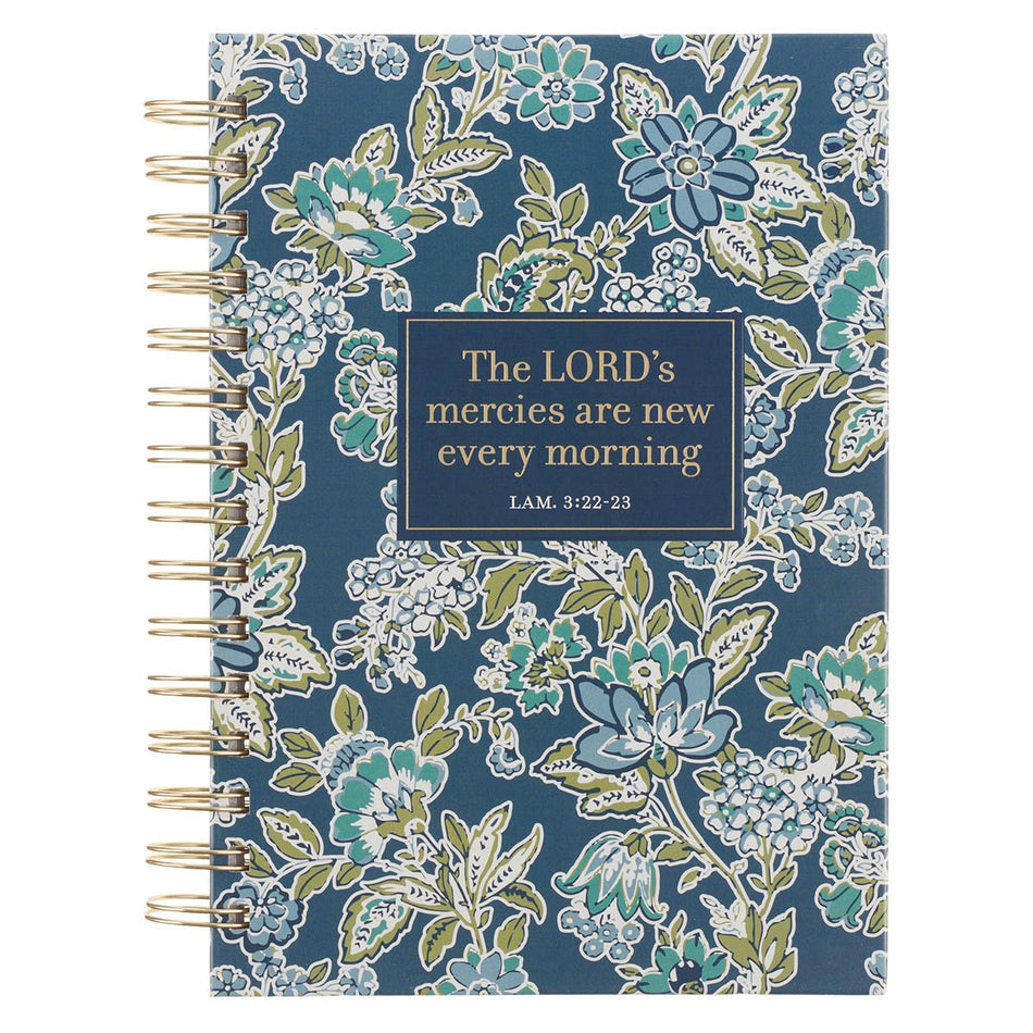 Morning Mercies Blue and Green Floral Spiral Journal - Lamentations 3:22-23 by Christian Art Gifts