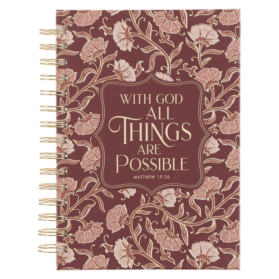 Things Are Possible Burgundy Blush Spiral Journal - Matthew 19:26 by Christian Art Gifts