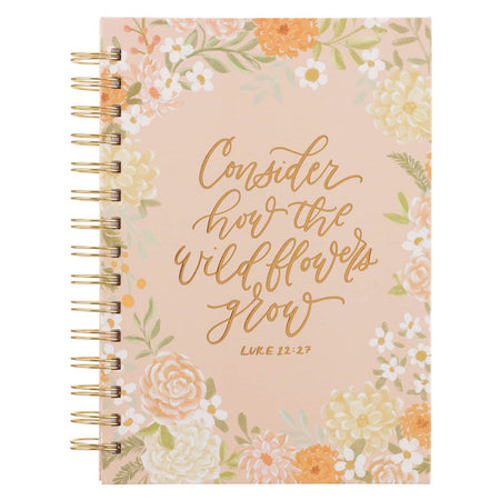 Consider the Wildflowers Peach Floral Spiral Journal - Luke 12:27 by Christian Art Gifts