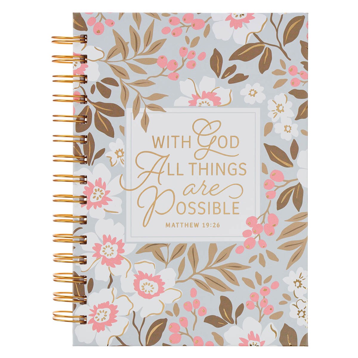 Things Are Possible White Poppy Spiral Journal - Matthew 19:26 by Christian Art Gifts