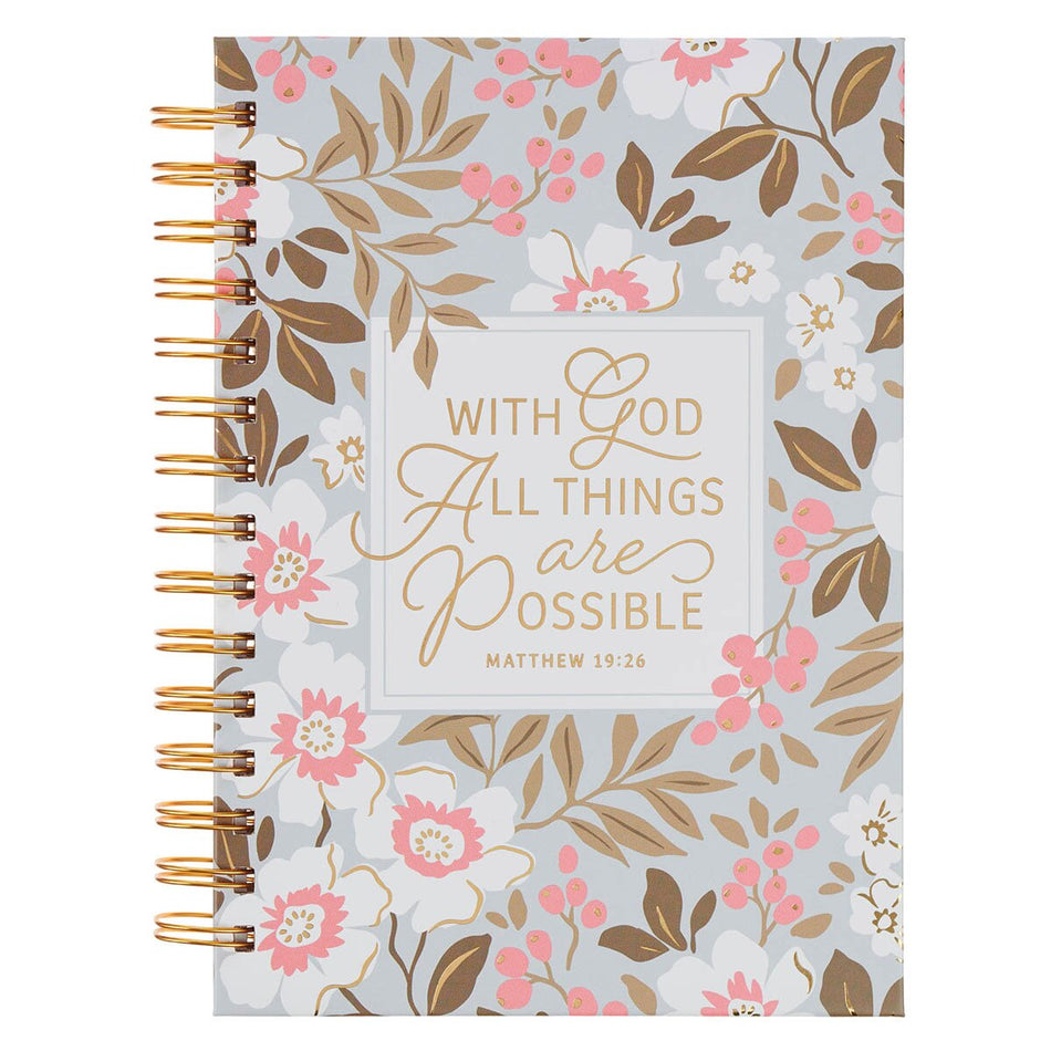 Things Are Possible White Poppy Spiral Journal - Matthew 19:26 by Christian Art Gifts