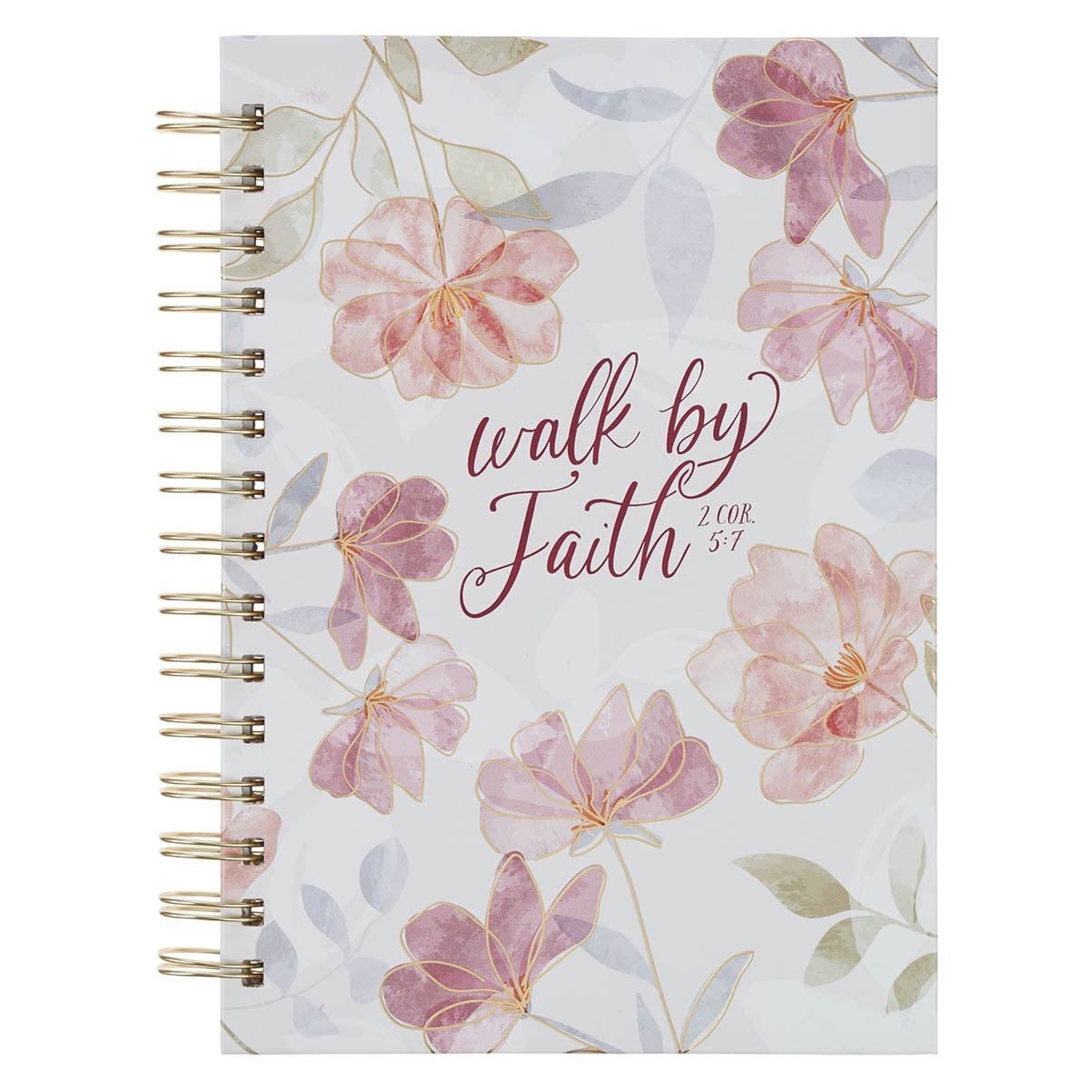 Walk by Faith Pink Cosmos Spiral Journal - 2 Corinthians 5:7 by Christian Art Gifts