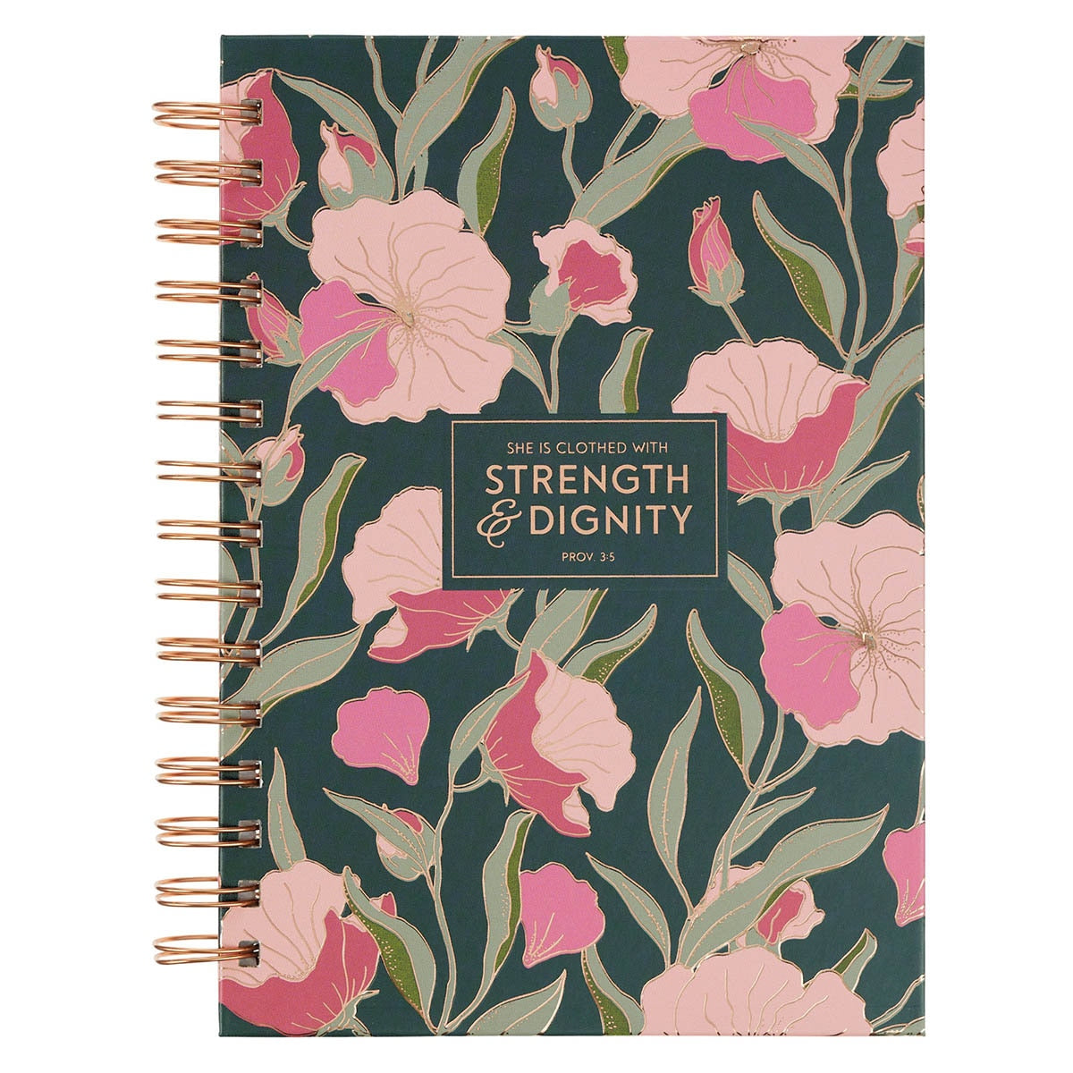 Strength and Dignity Deep Teal Floral Spiral Journal - Proverbs 31:25 by Christian Art Gifts