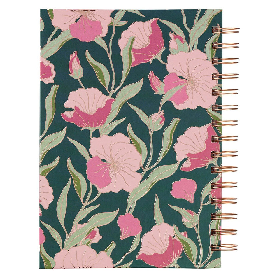 Strength and Dignity Deep Teal Floral Spiral Journal - Proverbs 31:25 by Christian Art Gifts, product view 2