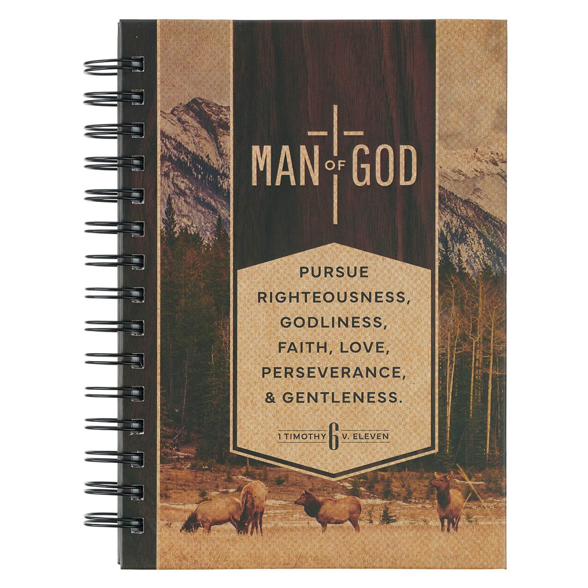 Man of God Brown Trailhead Large Spiral Journal - 1 Timothy 6:11 by Christian Art Gifts