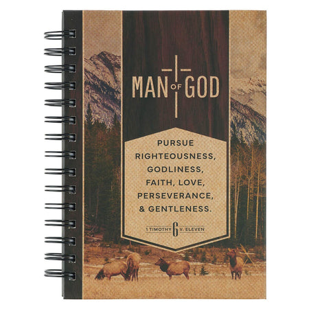 Man of God Brown Trailhead Large Spiral Journal - 1 Timothy 6:11 by Christian Art Gifts