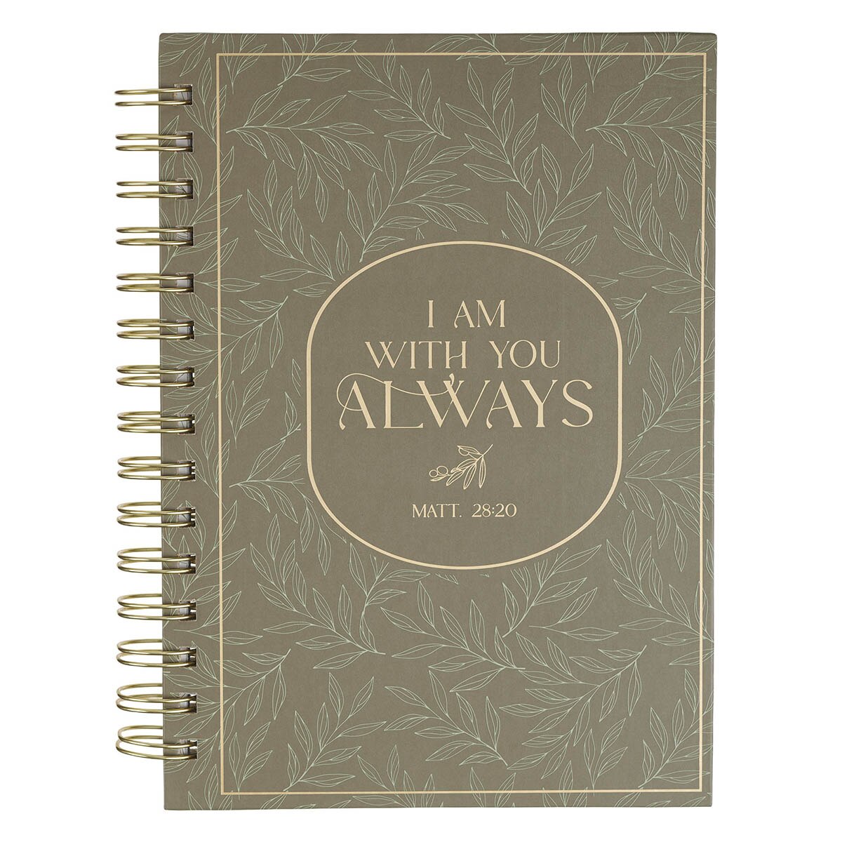 I Am With You Always Green Botanical Leaf Spiral Journal - Matthew 28:20 by Christian Art Gifts