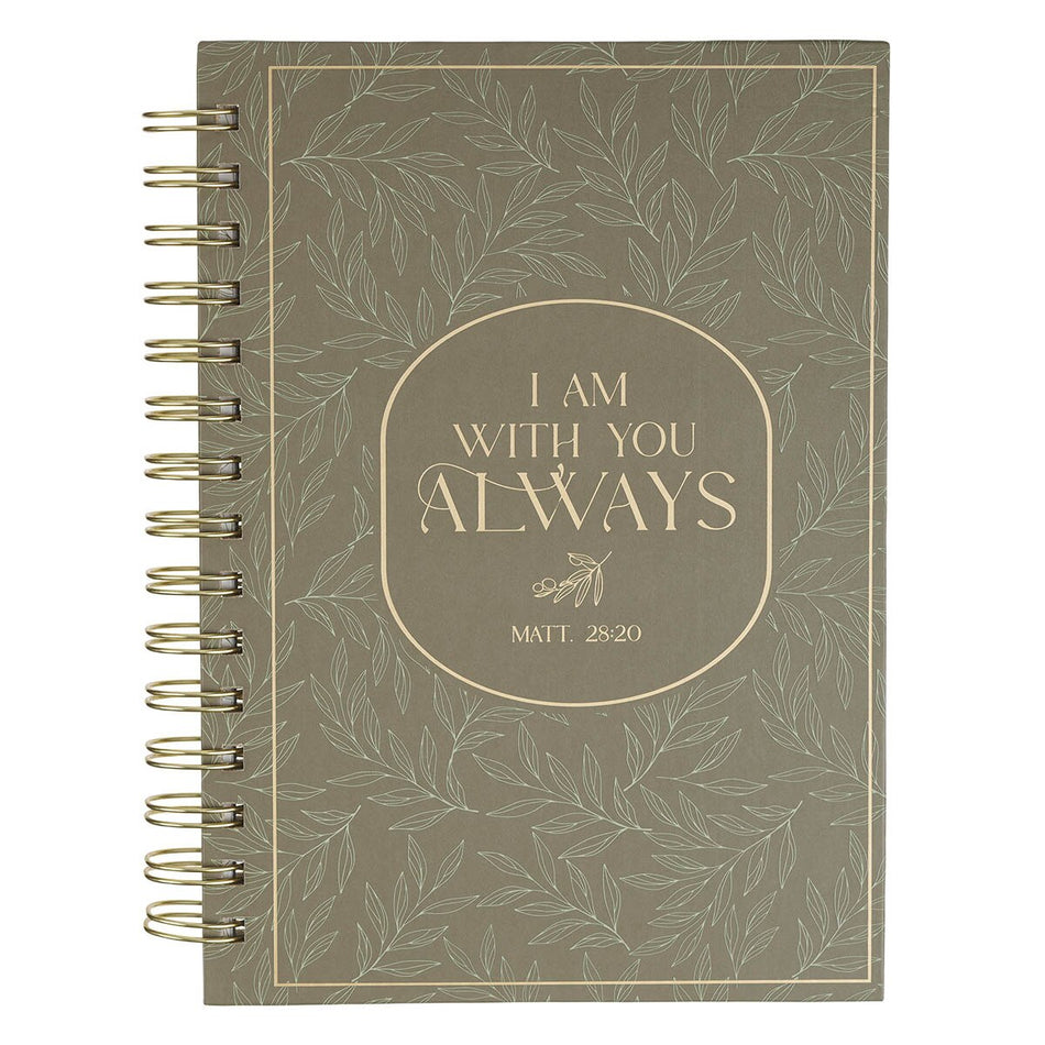 I Am With You Always Green Botanical Leaf Spiral Journal - Matthew 28:20 by Christian Art Gifts