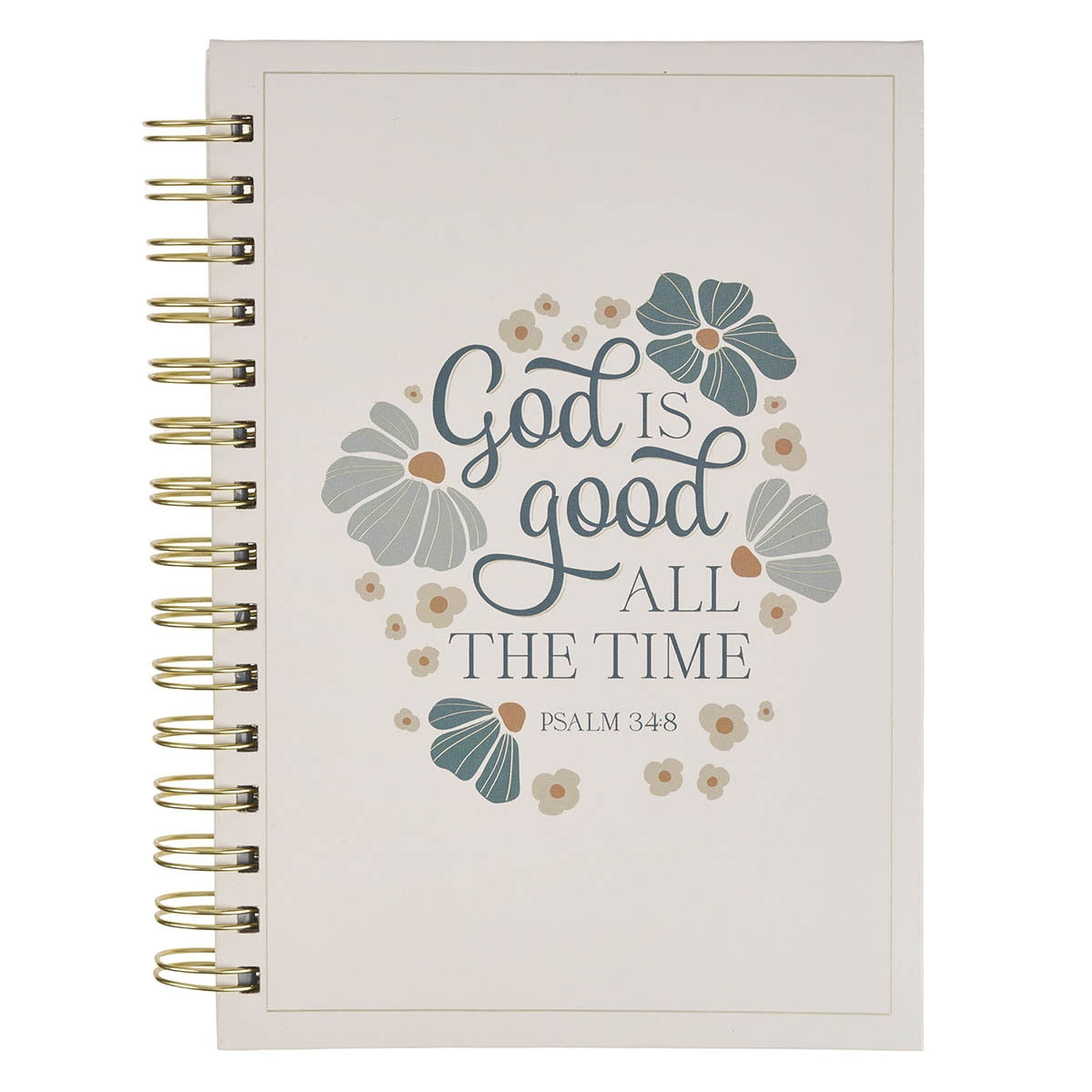 God Is Good Blue Blooms Spiral Journal - Psalm 34:8 by Christian Art Gifts