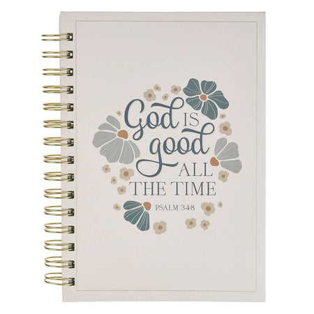 God Is Good Blue Blooms Spiral Journal - Psalm 34:8 by Christian Art Gifts
