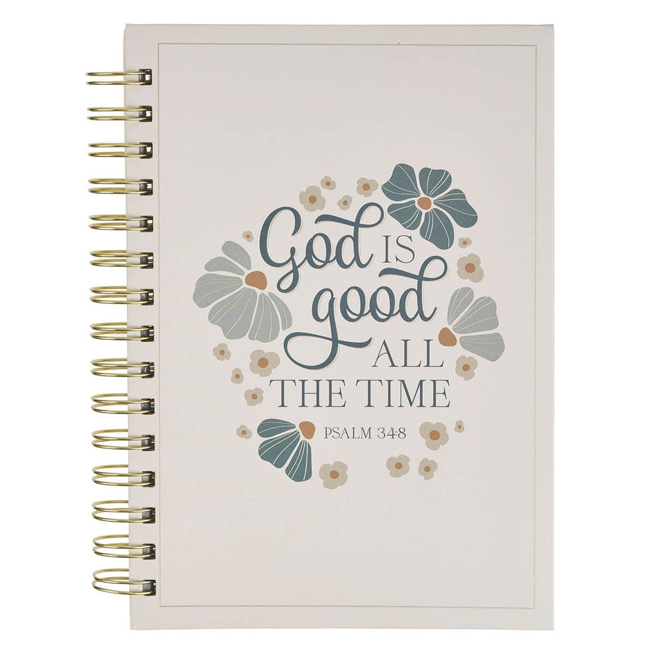 God Is Good Blue Blooms Spiral Journal - Psalm 34:8 by Christian Art Gifts