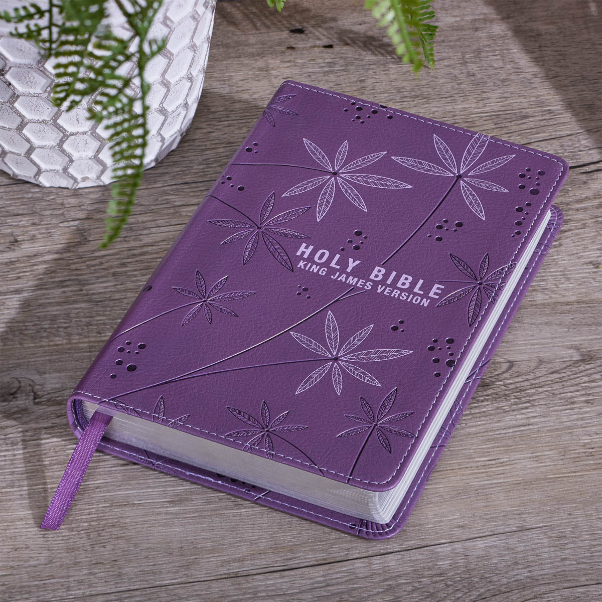 Purple Faux Leather Compact King James Version Bible by Christian Art Gifts, product view 5