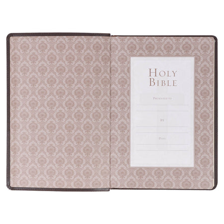 Dark Brown Faux Leather Large Print Thinline King James Version Bible with Thumb Index by Christian Art Gifts, product view 4