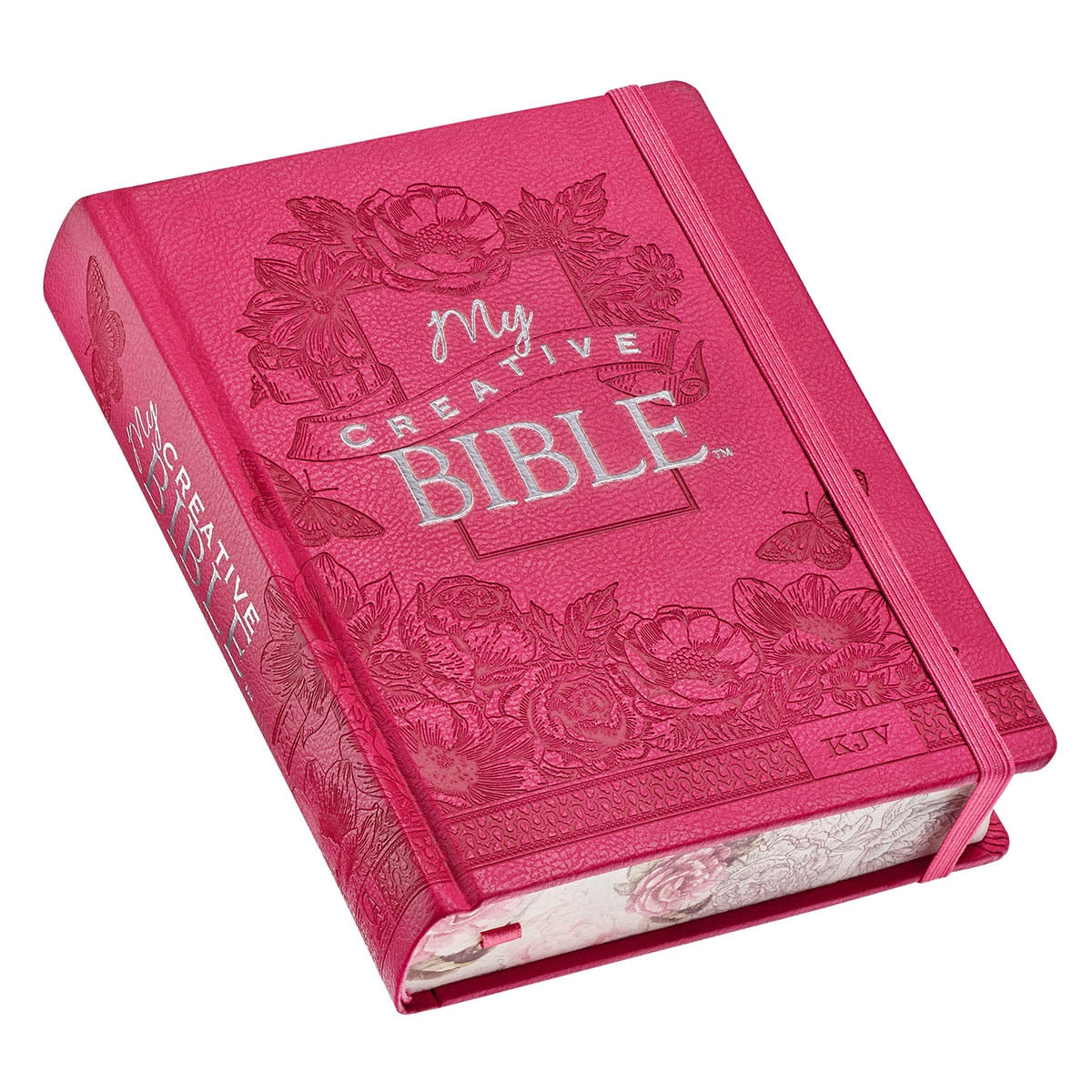 Bright Pink Faux Leather Hardcover KJV My Creative Bible by Christian Art Gifts, product view 4