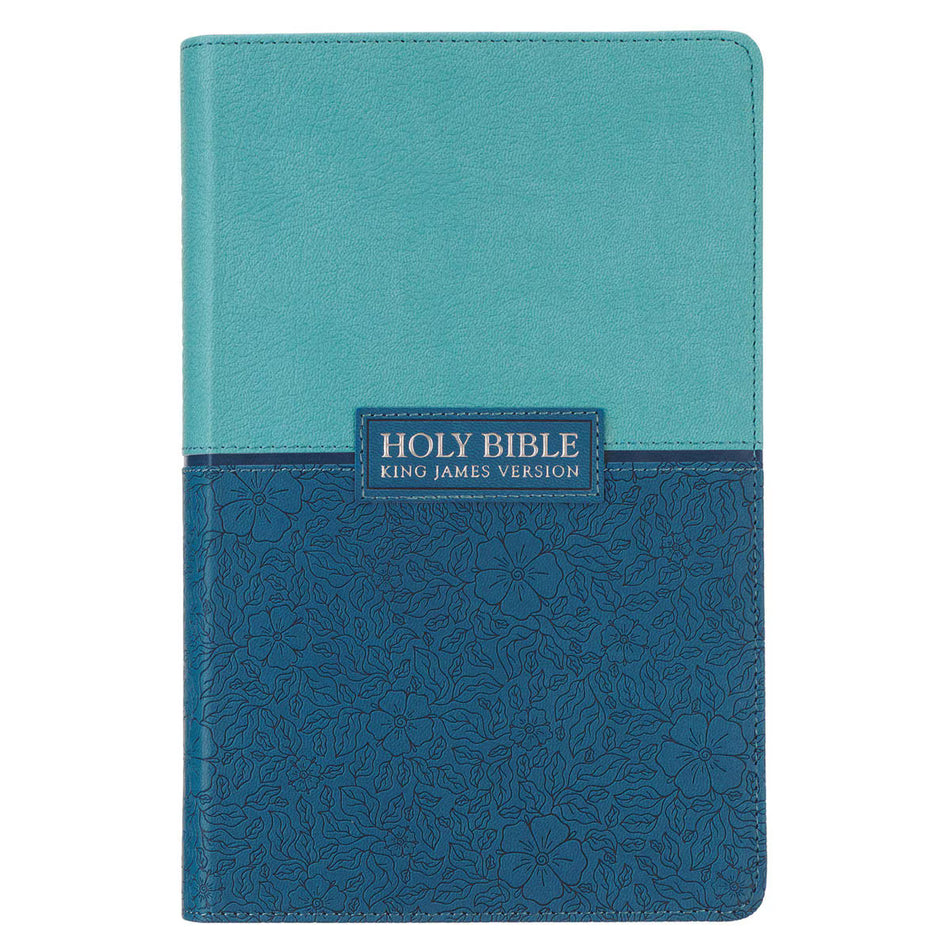 Blue Two-tone Faux Leather Giant Print Standard-size King James Bible with Thumb Index