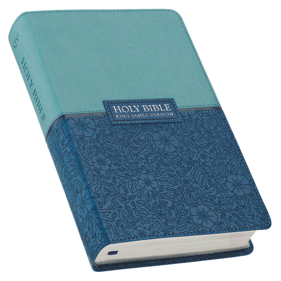 Blue Two-tone Faux Leather Giant Print Standard-size King James Bible with Thumb Index