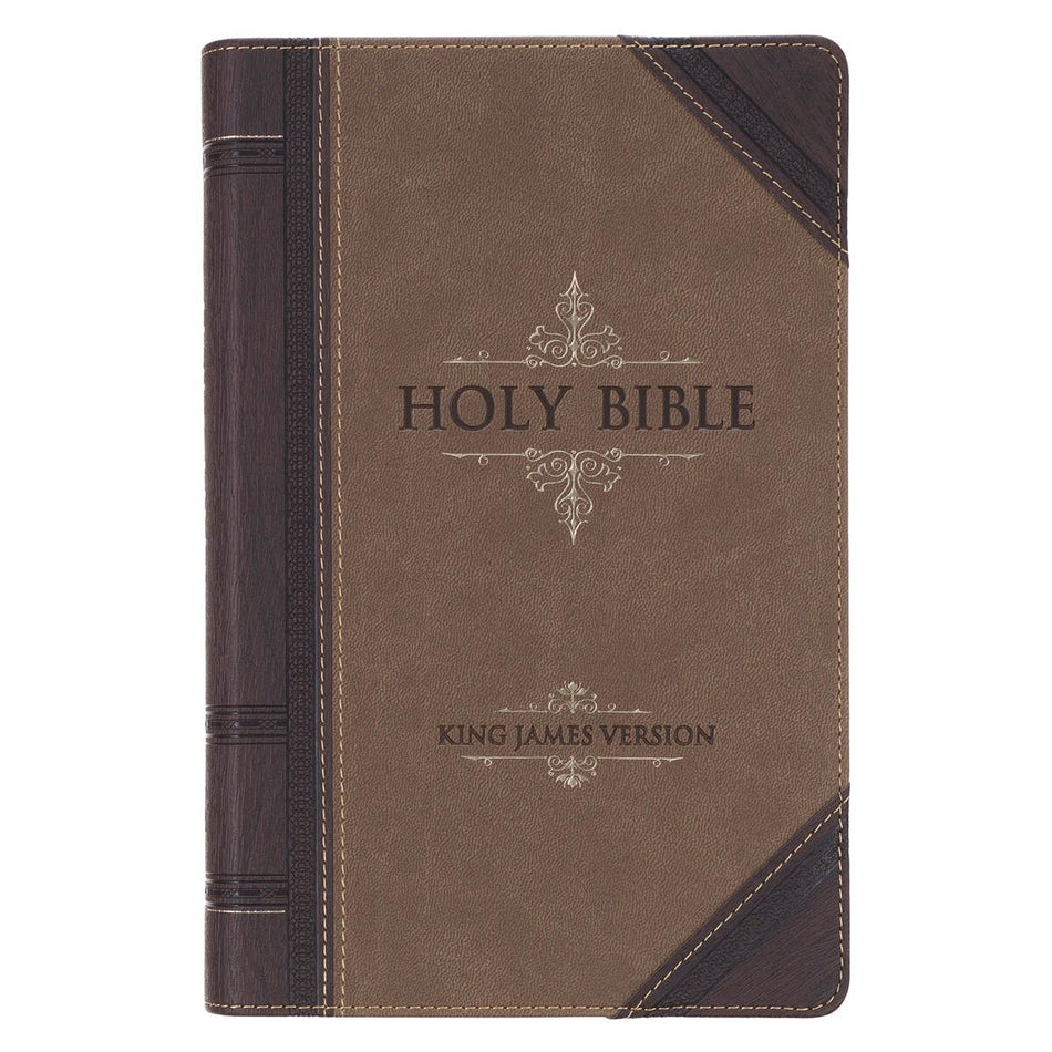 Brown and Tan Faux Leather Standard-size Giant Print King James Version Bible with Thumb Index