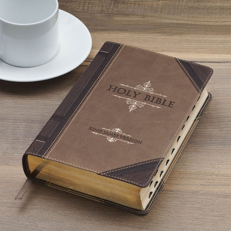 Brown and Tan Faux Leather Standard-size Giant Print King James Version Bible with Thumb Index, product view 6