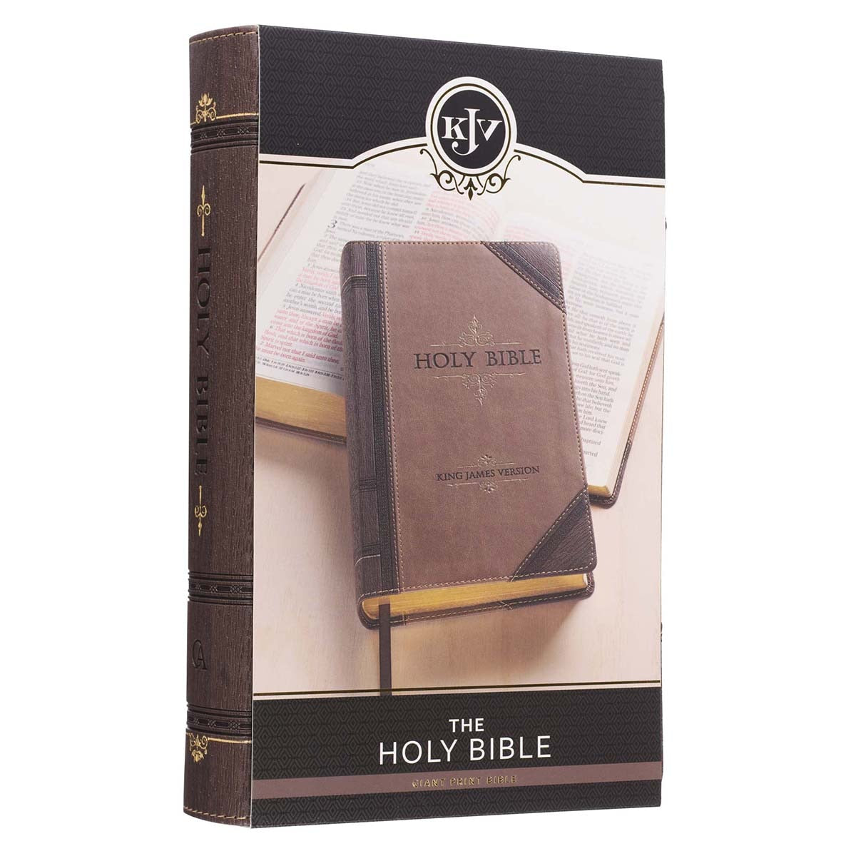 Brown and Tan Faux Leather Standard-size Giant Print King James Version Bible with Thumb Index, product view 7