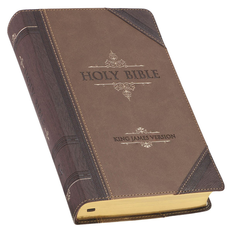 Brown and Tan Faux Leather Standard-size Giant Print King James Version Bible with Thumb Index