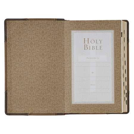 Brown and Tan Faux Leather Standard-size Giant Print King James Version Bible with Thumb Index, product view 4