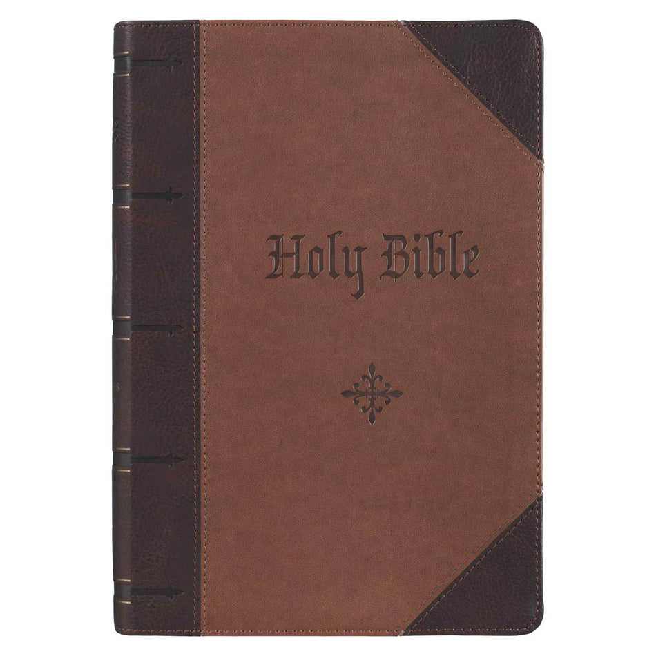 Two-tone Brown Faux Leather Giant Print Full-size King James Version Bible with Thumb Index