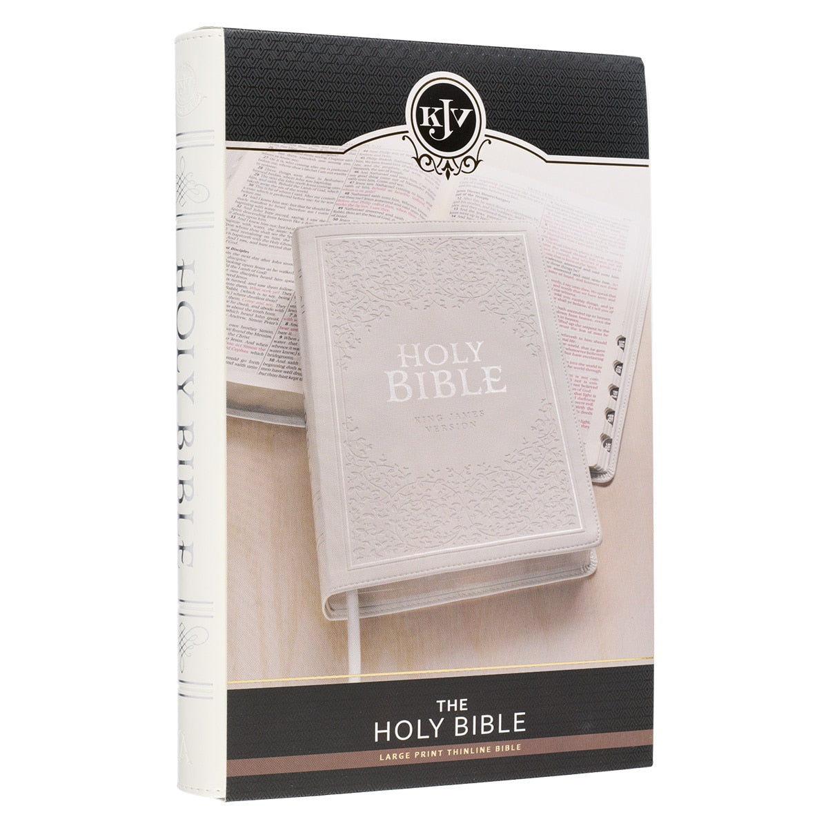 White Faux Leather Large Print Thinline King James Version Bible with Thumb Index by Christian Art Gifts, product view 6