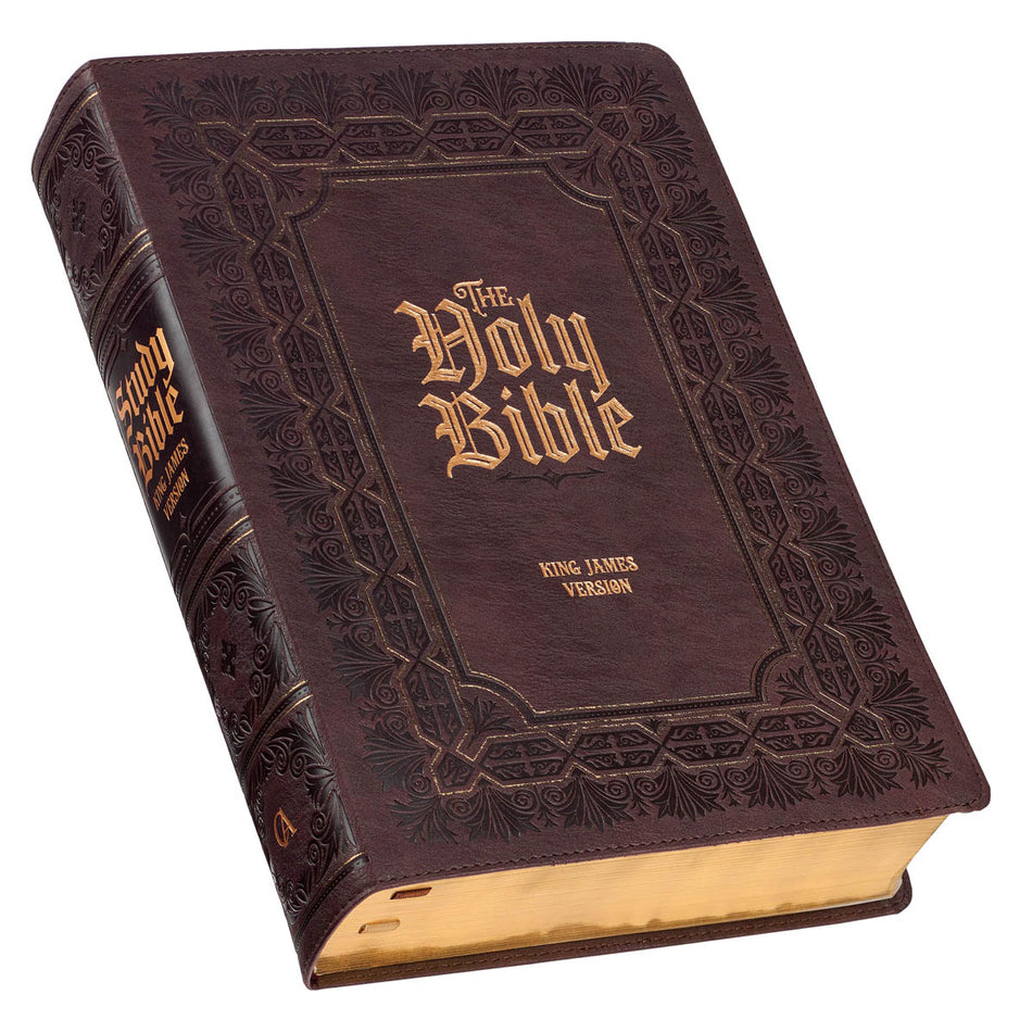Burgundy Faux Leather Large Print King James Study Bible with Thumb Index by Christian Art Gifts, product view 2