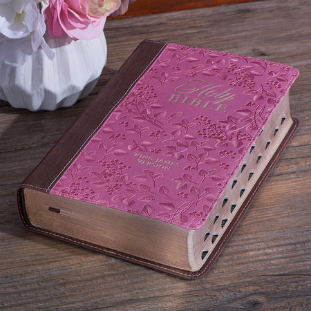 Brown and Berry Pink Faux Leather Giant Print Standard-size King James Version Bible with Thumb Index, product view 8