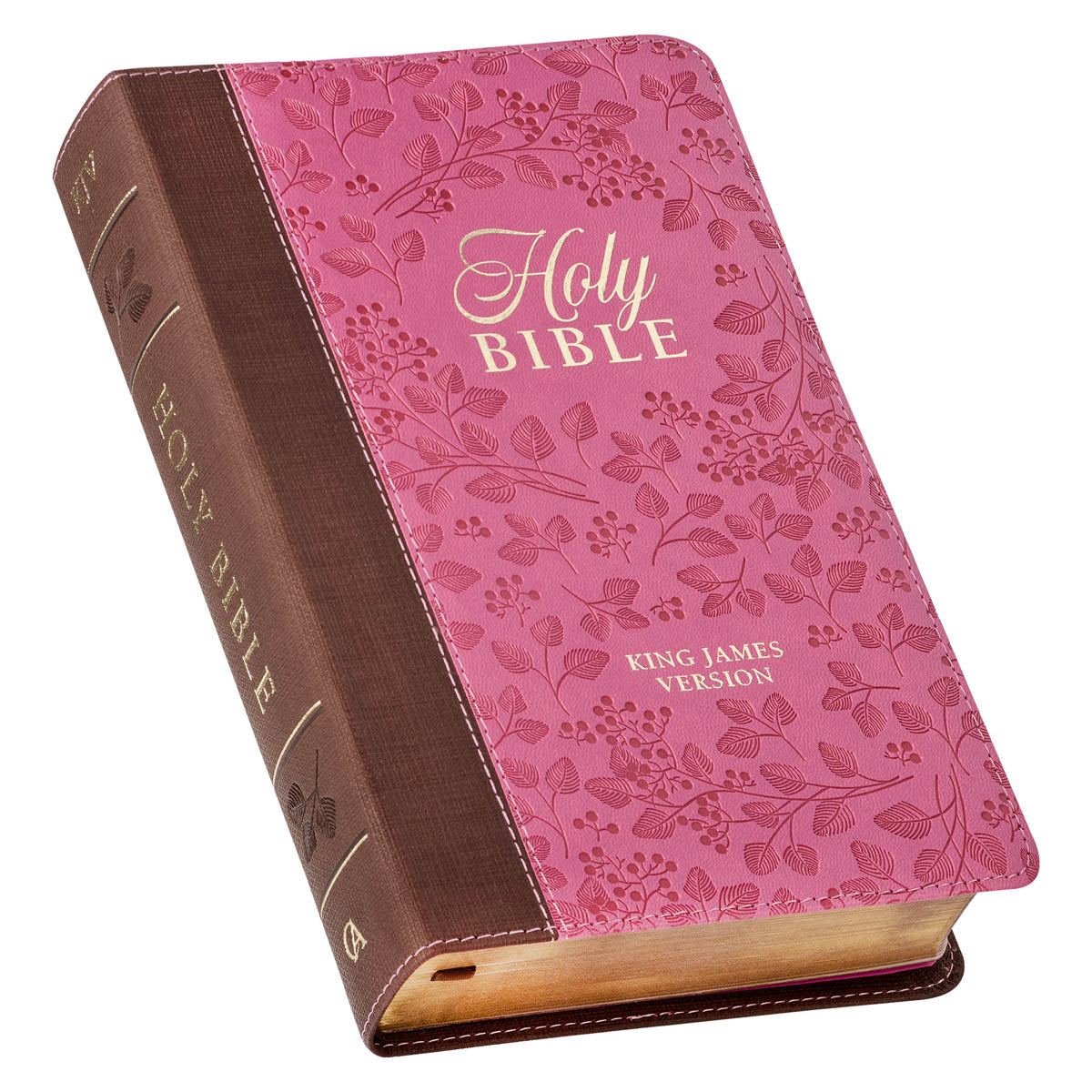 Brown and Berry Pink Faux Leather Giant Print Standard-size King James Version Bible with Thumb Index, product view 4